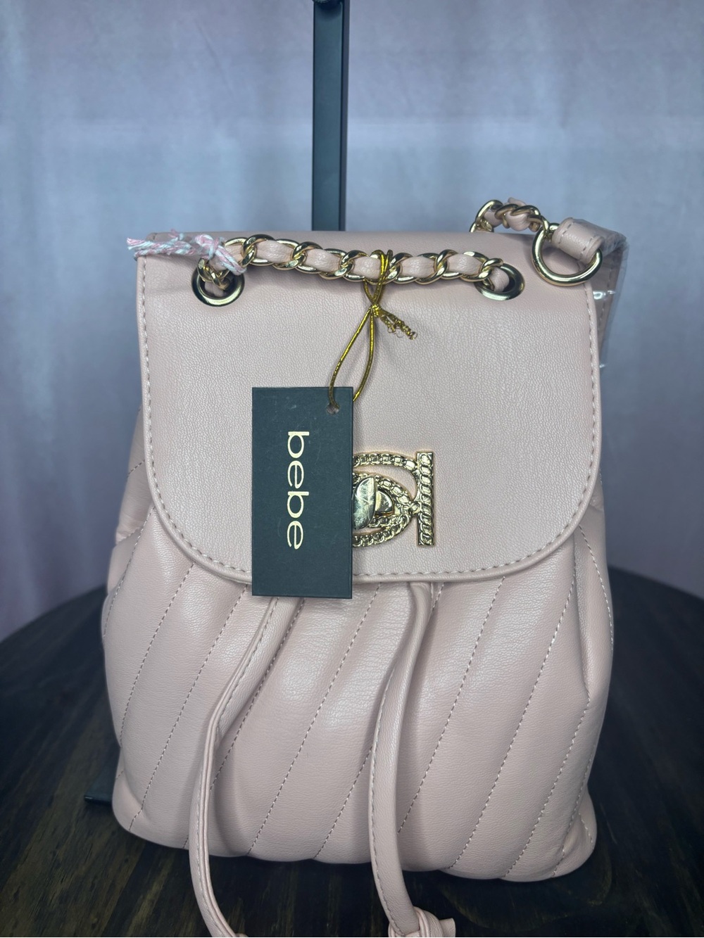 bebe Quilted Blush Pink Chain-Accent Mini Backpack